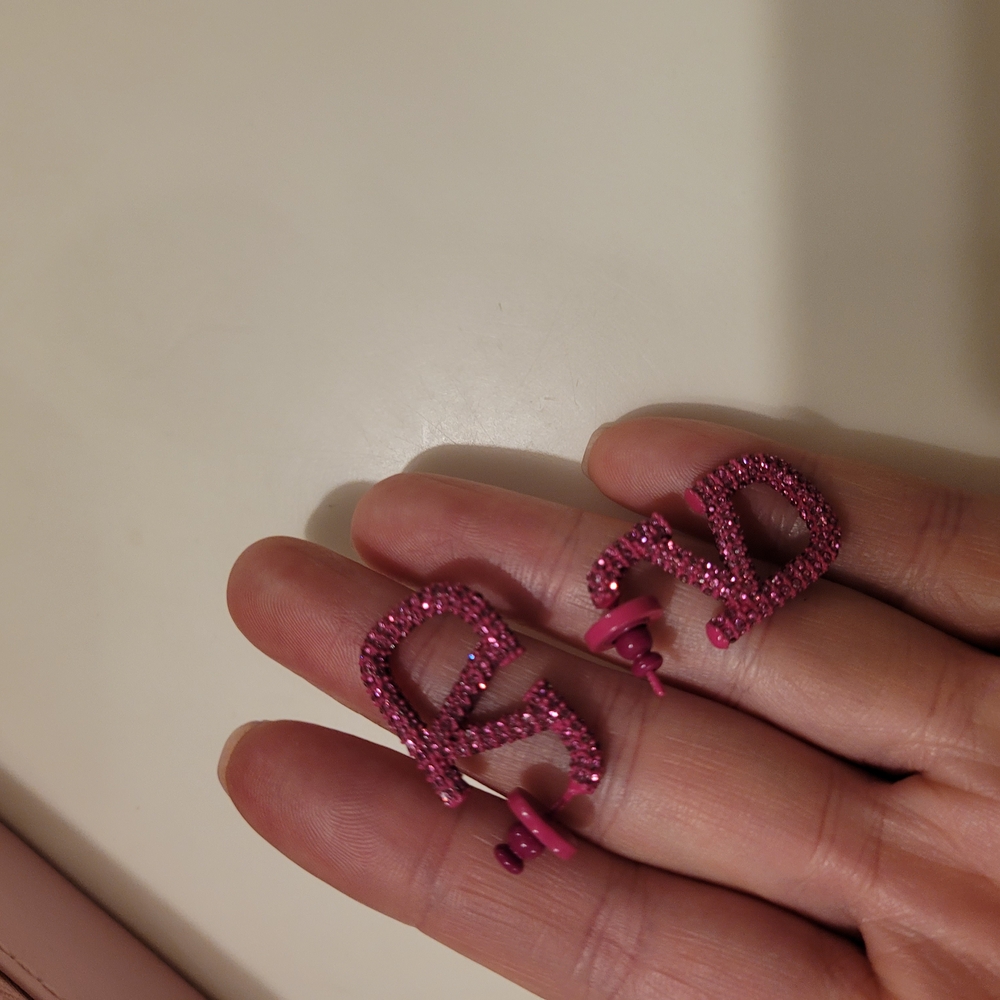 RED Valentino Pink Crystal Logo Earrings